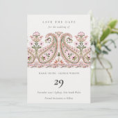 ピンクグリーンフローラペイズリーMotif日付カードを保存 サンキューカード (スタンド正面)