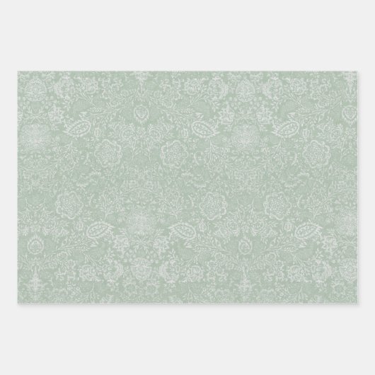 ピンクグリーンフローラヴィンテージペイズリー ラッピングペーパーシート (正面3)