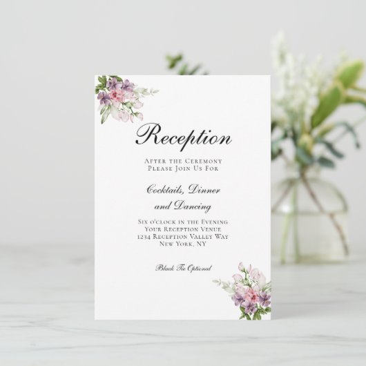 ピンクグリーンフローラ伝統的ウェディングレセプション エンクロージャーカード (スタンド正面)