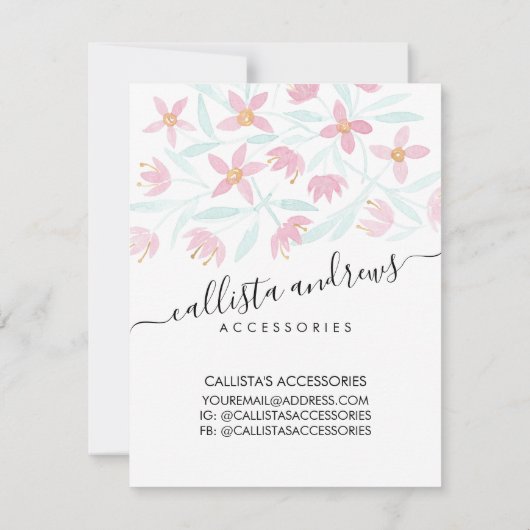 ピンクグリーンフローラ水彩ジュエリー気にカード ノートカード (裏面)