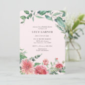 ピンクグリーンフローラ水彩ブライダルシャワー 招待状 (スタンド正面)