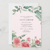 ピンクグリーンフローラ水彩ブライダルシャワー 招待状 (正面)