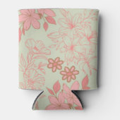 ピンクグリーンフローラ水彩植物飲料 缶クーラー (正面)