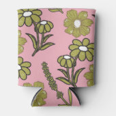 ピンクグリーンフローラ水彩植物飲料 缶クーラー (正面)