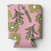 ピンクグリーンフローラ水彩植物飲料 缶クーラー (裏面)