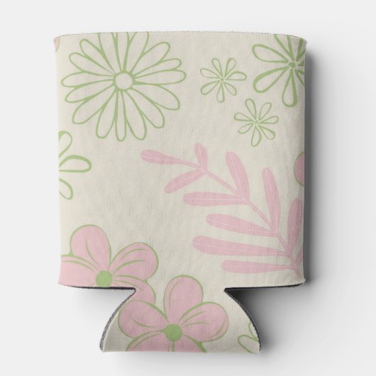 ピンクグリーンフローラ水彩植物飲料 缶クーラー (裏面)