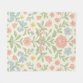 ピンクグリーンフローラ水彩 フリースブランケット (正面(横))