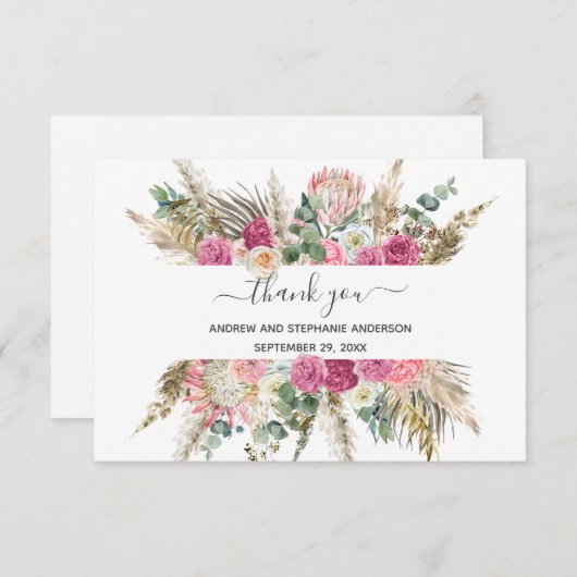 ピンクグリーンフローラ結婚植物体サンキューカード サンキューカード (正面/裏面)