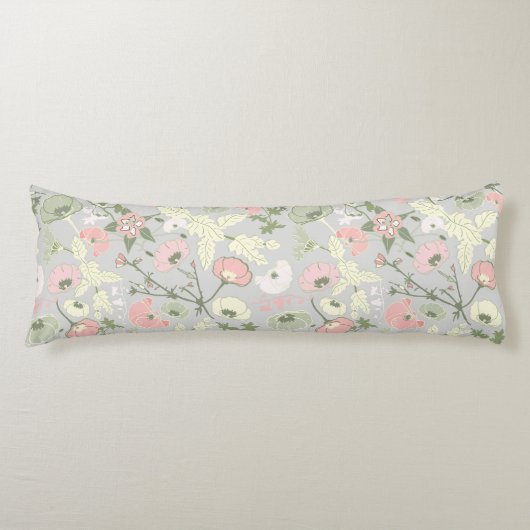 ピンクグリーンフローラ花女の子パターン ボディピロー (正面)