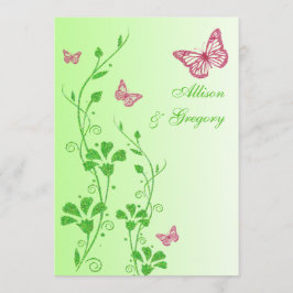ピンクグリーンフローラ蝶結婚式招待状 招待状
