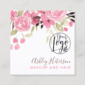ピンクグリーンフローラqrコードロゴのヘアメイク スクエア名刺 (正面)