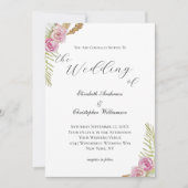 ピンクグリーンブラウンフローラボーホウォーター結婚カラー 招待状 (正面)