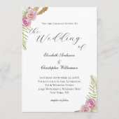 ピンクグリーンブラウンフローラボーホウォーター結婚カラー 招待状 (正面)