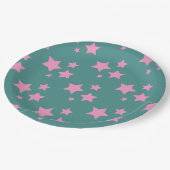 ピンクグリーンブルーティール（緑がかった色）スターズキッズベビーサーカスパーティー ペーパープレート (アングル)