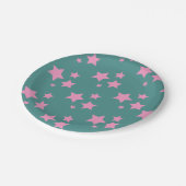 ピンクグリーンブルーティール（緑がかった色）スターズキッズベビーサーカスパーティー ペーパープレート (アングル)