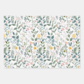 ピンクグリーンブルーフローラ結婚ブライダルシャワー ラッピングペーパーシート (正面3)