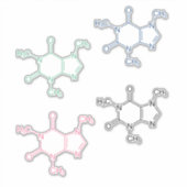 ピンクグリーンブルーブラックカフェイン分子 シール (正面)