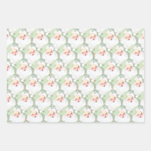 ピンクグリーンブルーヴィンテージサンタレトロクリスマスギフト ラッピングペーパーシート (正面3)