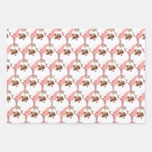 ピンクグリーンブルーヴィンテージブラックサンタクリスマスプレゼント ラッピングペーパーシート (正面)