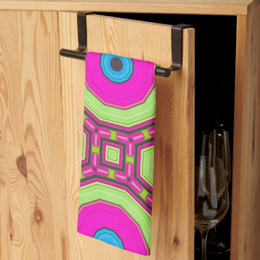 ピンクグリーンブルー抽象芸術 キッチンタオル (三つ折り)