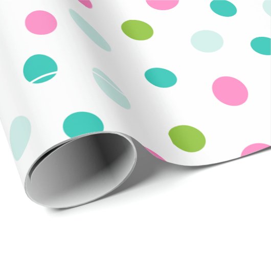 ピンクグリーンブルー水玉模様モダンクリスマス ラッピングペーパー (ロールコーナー)