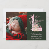 ピンクグリーンベビー初めてのクリスマス写真 シーズンカード (正面)