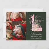 ピンクグリーンベビー初めてのクリスマス4写真 シーズンカード (正面)