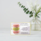 ピンクグリーンベーカリーベーカー菓子シェフマカロン 名刺 (スタンド正面)