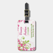 ピンクグリーンホワイト抽象芸術パーソナライズされたフローラ ラゲッジタグ (正面縦)