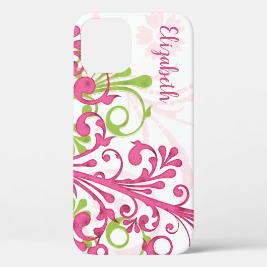 ピンクグリーンホワイト抽象芸術フローラ Case-Mate iPhoneケース (裏面)
