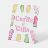 ピンクグリーンポプシクルパーティーカード&ギフトテーブルサイン 台座サイン (正面)