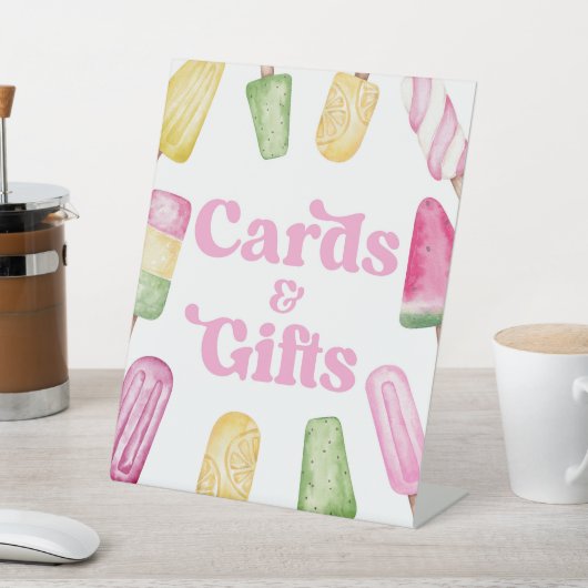 ピンクグリーンポプシクルパーティーカード&ギフトテーブルサイン 台座サイン (インサイチュ)