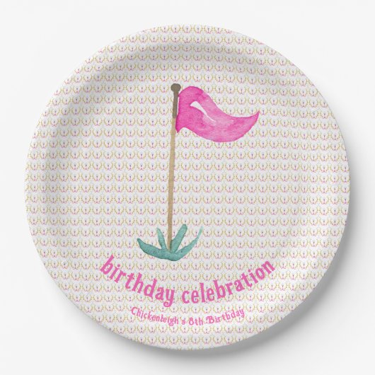 ピンクグリーンマスターズゴルフバースデーパーティー ペーパープレート (正面)