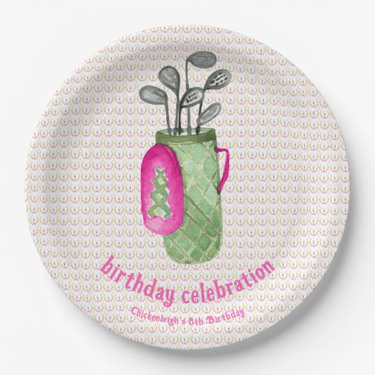 ピンクグリーンマスターズゴルフバースデーパーティー ペーパープレート (正面)