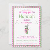 ピンクグリーンマスターズバースデーパーティ招待状 招待状 (正面)