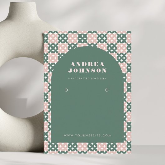 ピンクグリーンミッドセンチュリーモダンアーチイヤリングディスプレイ 名刺