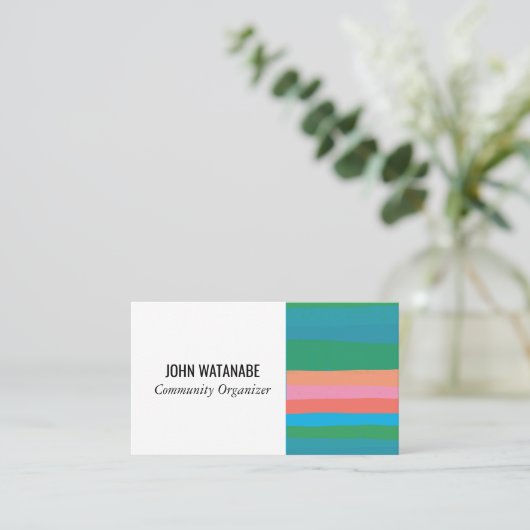 ピンクグリーンミニマリストストライプズハンドメイド 名刺 (スタンド正面)
