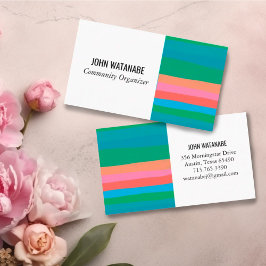 ピンクグリーンミニマリストストライプズハンドメイド 名刺