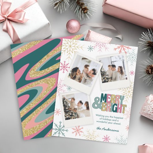 ピンクグリーンメリー金ゴールド&ブライトレトロスワール3写真 シーズンカード