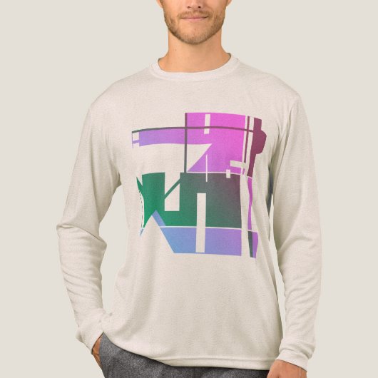 ピンクグリーンラベンダー幾何学模様抽象芸術 トライブレンドＴシャツ (正面)