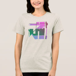 ピンクグリーンラベンダー幾何学模様、小 トライブレンドTシャツ
