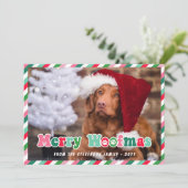 ピンクグリーンレッドレトロメリーウーマスドッグクリスマス シーズンカード (スタンド正面)