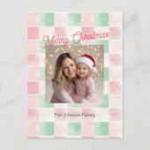 ピンクグリーンレトロパターン写真クリスマスポストカード シーズンポストカード (正面)