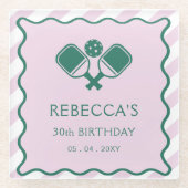 ピンクグリーンレトロピクレボール30歳の誕生日 ガラスコースター (正面)