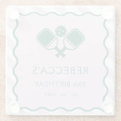 ピンクグリーンレトロピクレボール30歳の誕生日 ガラスコースター (裏面)