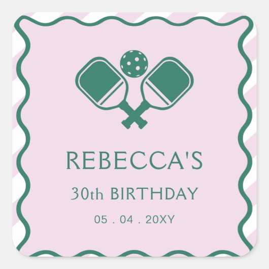 ピンクグリーンレトロピクレボール30歳の誕生日 スクエアシール (正面)