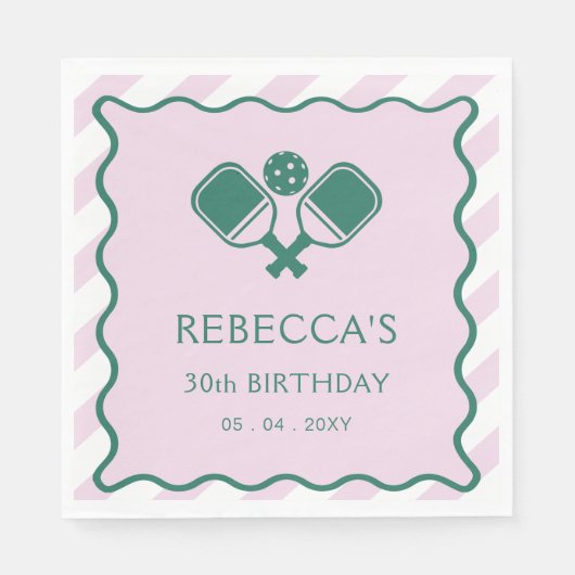 ピンクグリーンレトロピクレボール30歳の誕生日 スタンダードランチョンナプキン (正面)