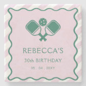 ピンクグリーンレトロピクレボール30歳の誕生日 ストーンコースター (正面)