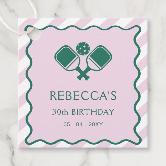 ピンクグリーンレトロピクレボール30歳の誕生日 フェイバータグ (正面)