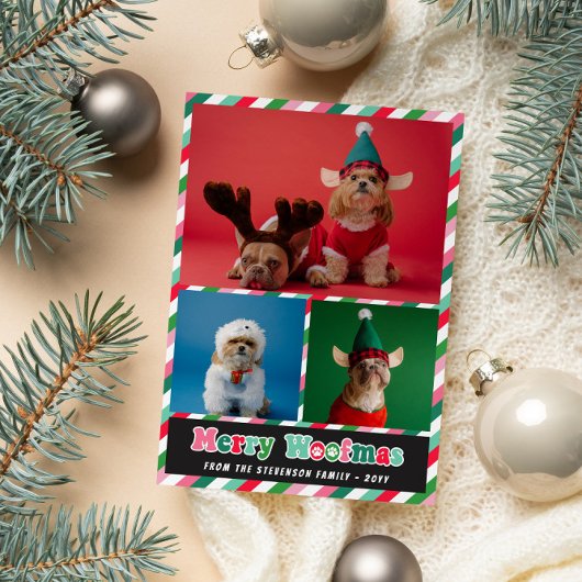 ピンクグリーンレトロメリーウーフマスフォトコラージュ シーズンカード